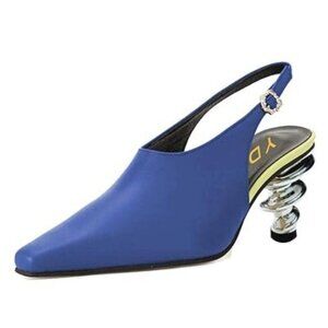 YDN Women Square Closed Toe High Heel Trendy Loafer Slip on Side Sandals